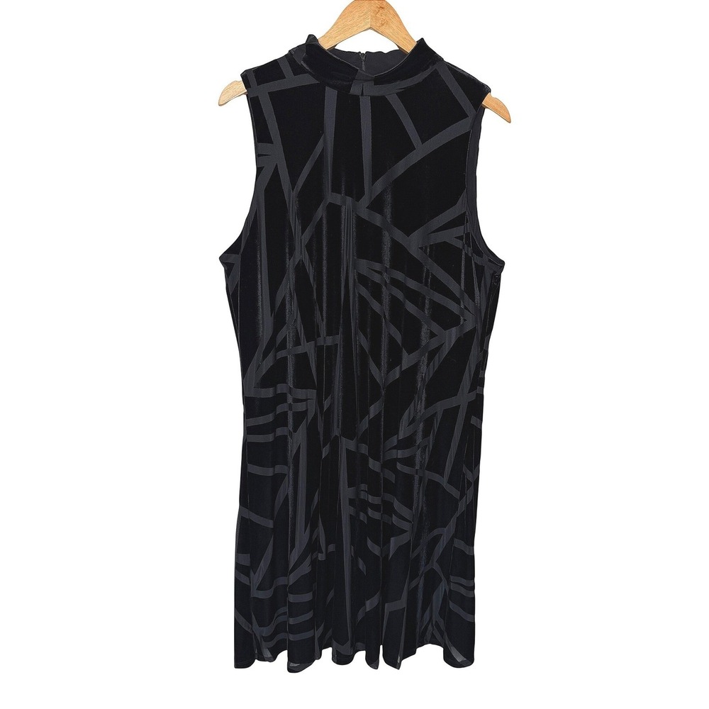 NWT Chico's Velvet Burnout‎ Shift Dress XL Black Mock Neck Geometric Party
